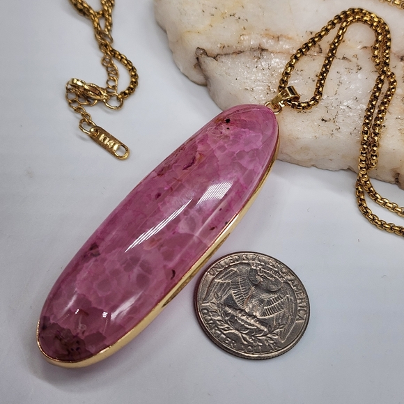 Johnny Was Nugget Agate Large Chunky Stone 14K Gold Plated Chain - Picture 6 of 17